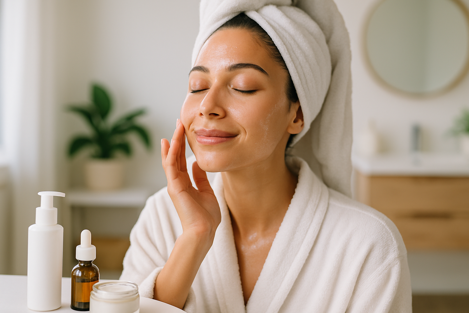 Mujer disfrutando su skincare